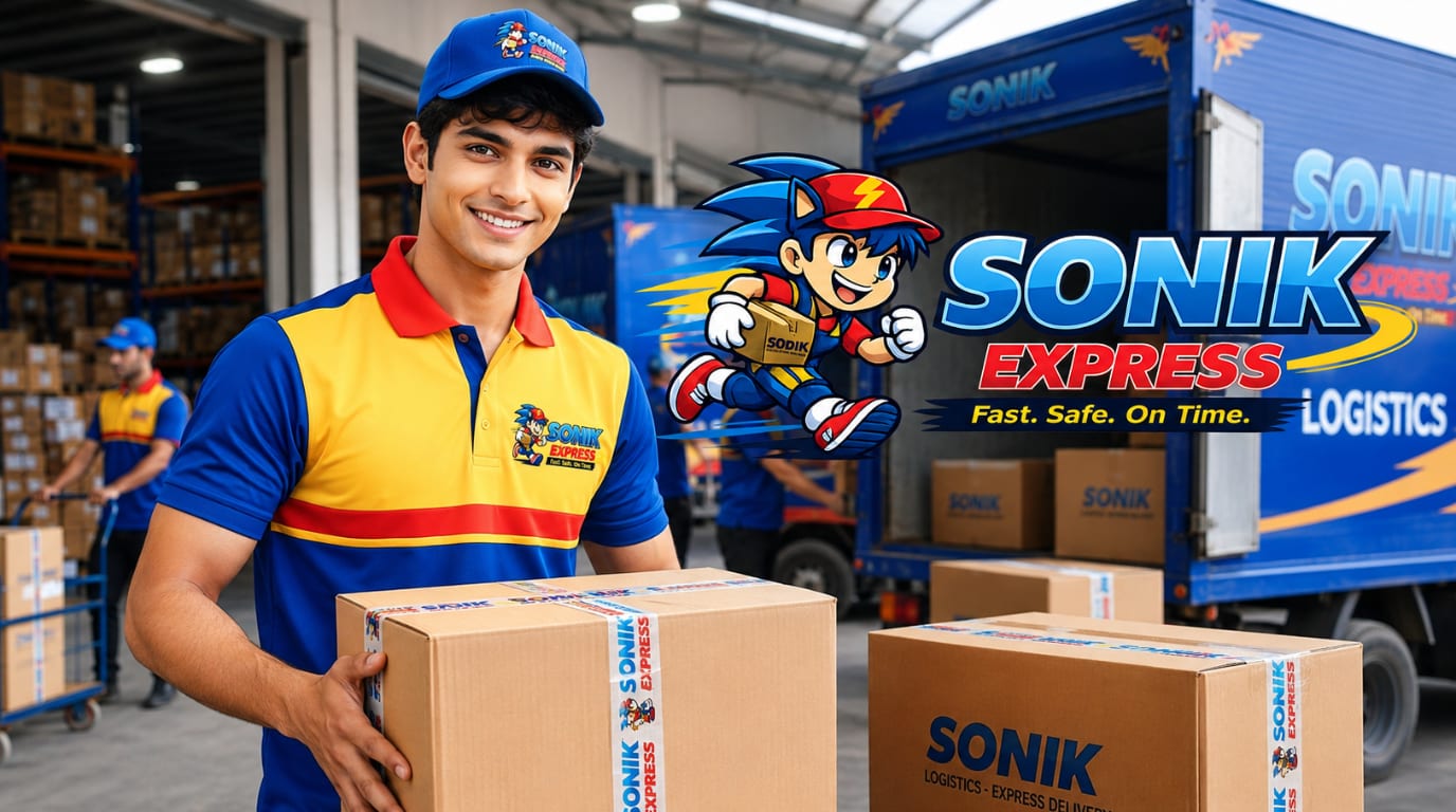 Sonik Express delivery staff loading packages onto a truck