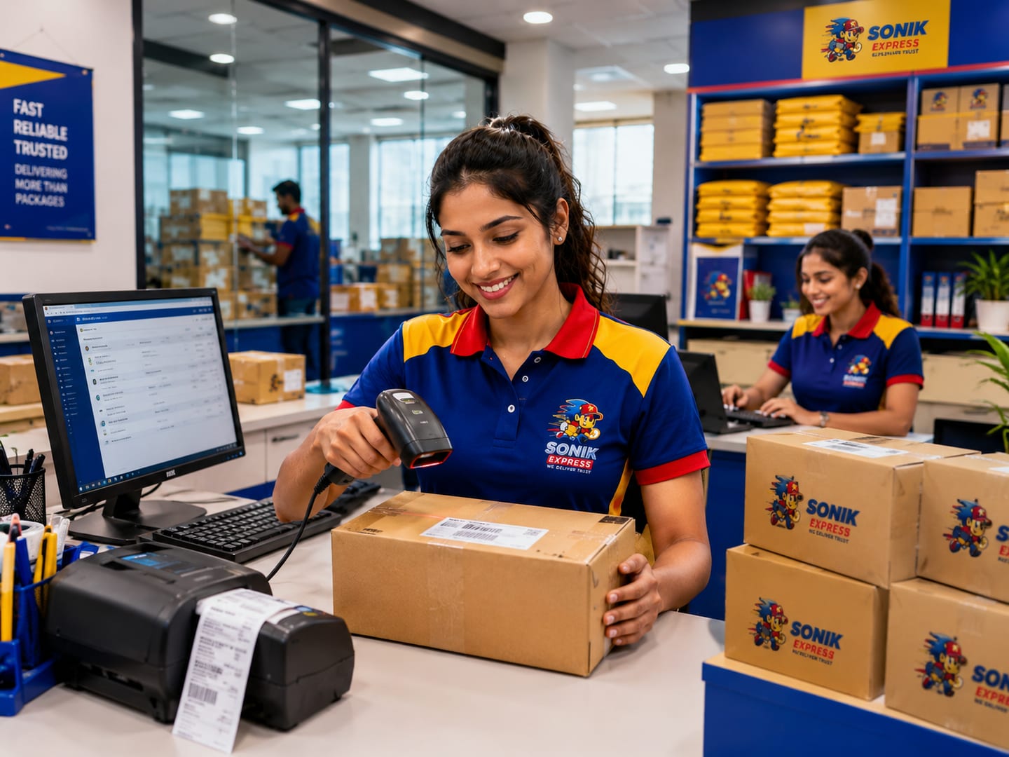 Sonik Express courier delivering a package